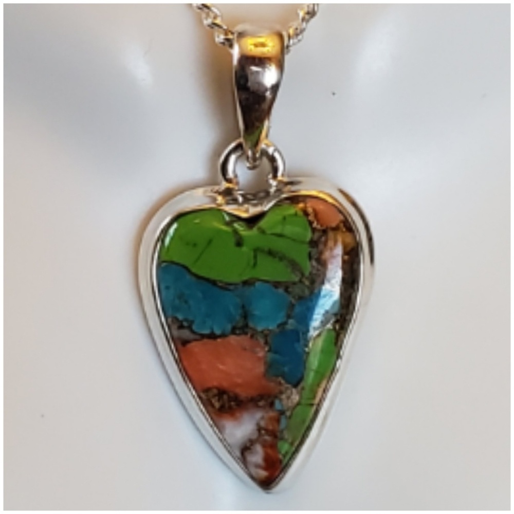 Genuin Multicolored Spiny Oyster Turquoise Pendant - Picture 1 of 5